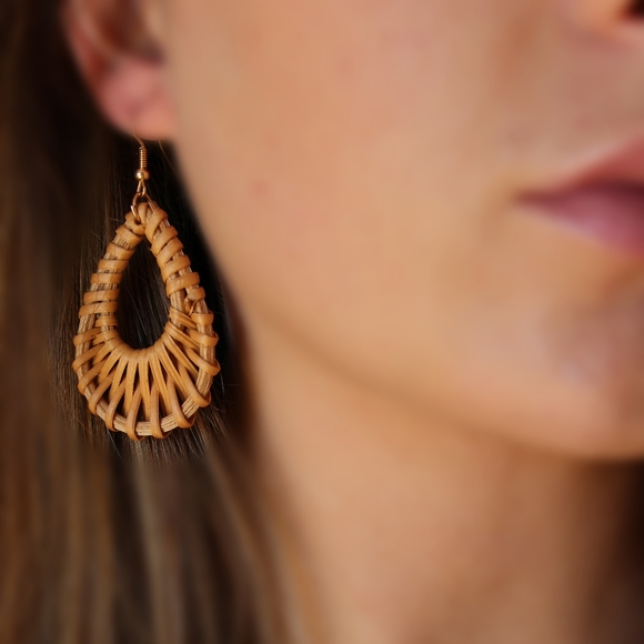 *2 for $15* Rattan Wicker Drop Earrings - Picture 3 of 3